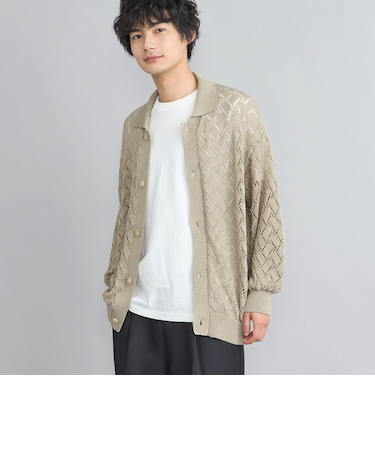 リネンタッチメッシュカーディガン