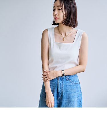 カップ付きテレコスクエアタンクトップ