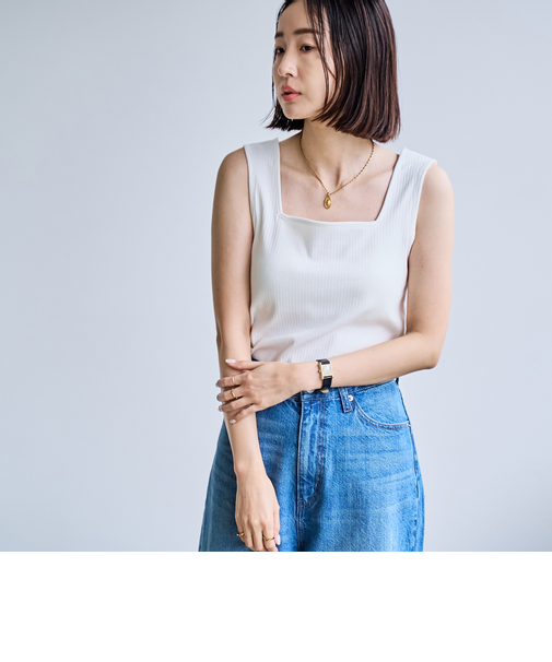 カップ付きテレコスクエアタンクトップ