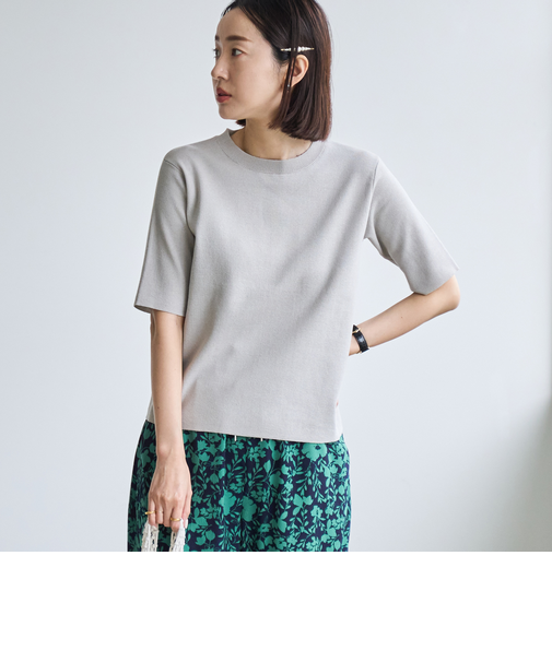 サラコソウバリクルー5分袖サマーニット