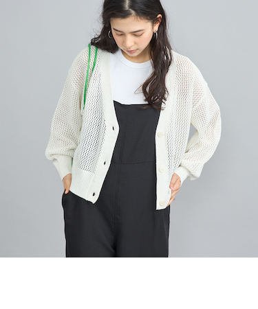 ラメスパンコールメッシュニットカーディガン
