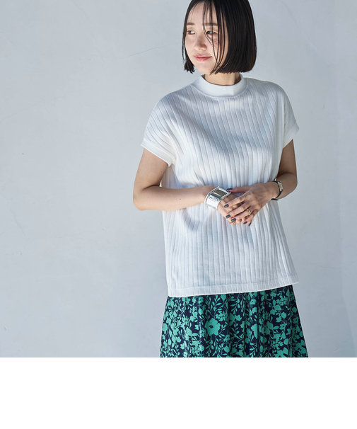 USAコットンハイネックフレンチスリーブワイドリブTシャツ