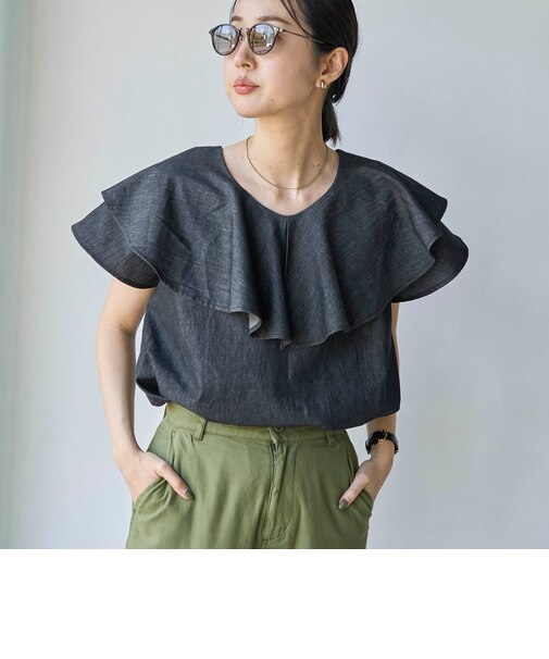 【WEB限定】インディゴフリルブラウス