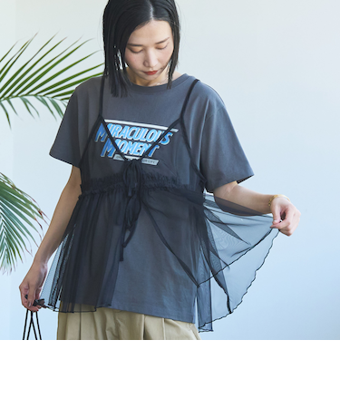 チュールキャミ付きロゴTシャツ