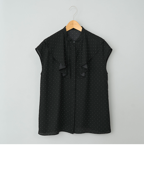 【RONEL】ドットフリルカラーフレンチスリーブブラウス