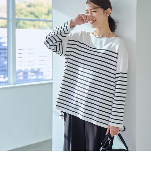 【RONEL】パネルボーダーワイドニットプルオーバー