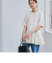 【RONEL】クリアポンチ異素材ドッキングペプラムカットソー