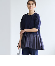 【RONEL】クリアポンチ異素材ドッキングペプラムカットソー
