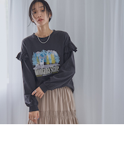 スーベニアプリントフリルロングスリーブTシャツ
