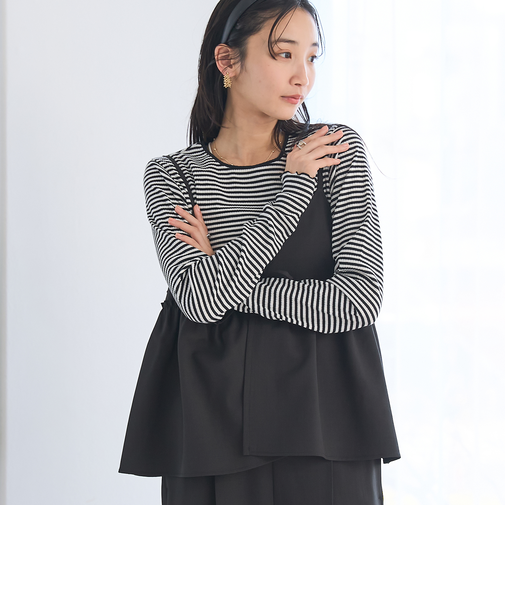 メロー袖 クルーネック ロングスリーブTシャツ