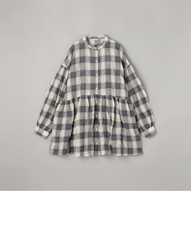 オンブレチェックサッカーギャザーチュニックシャツ