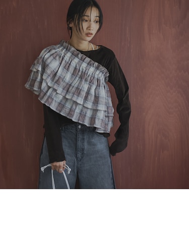 オンブレチェックサッカーキャミソールトップス