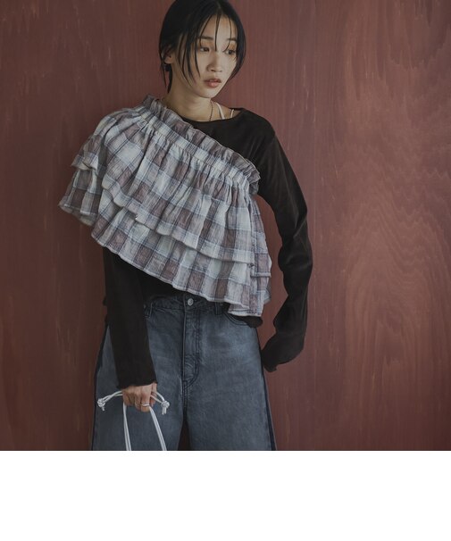 オンブレチェックサッカーキャミソールトップス