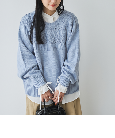 【ぽわん袖×かわいいデザインのほめられニット】冬の褒められニット/キュウシンライククルーネックニット