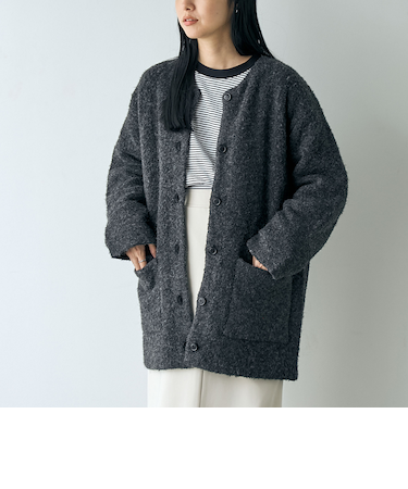【着疲れしにくい大人上品ニットアウター】ブークレプレーティングアウターカーディガン（WEB限定カラー）