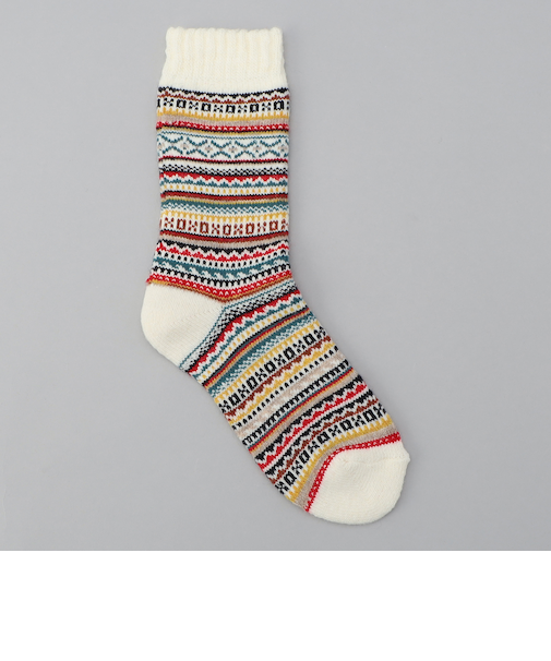 【H FOOT WEAR（エイチ フットウェア）】フェアアイルジャガードクルーソックス（新色追加）