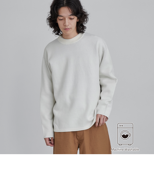 【洗える】ダブルフェイスクルーネックニット