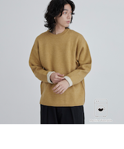 【洗える】ダブルフェイスクルーネックニット