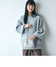 起毛アゼ編みクルーネックチュニックニット