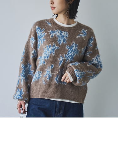 【ふんわりルーズなイマドキニット】ニュアンスフラワージャガードニット