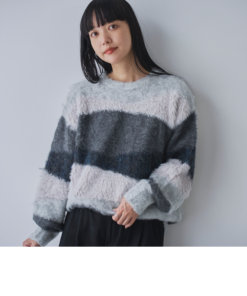 ミックスヤーンカラーブロックニット