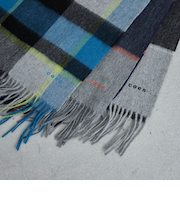 ワンポイント刺繍ウールチェックマフラー