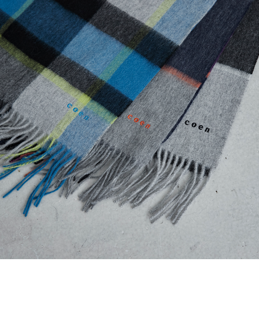 ワンポイント刺繍ウールチェックマフラー