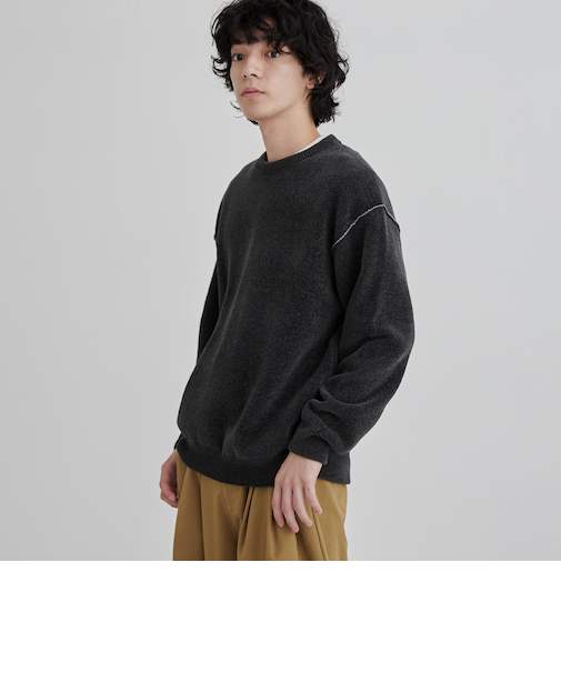 【洗える】ダブルフェイスクルーネックモールニット