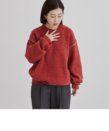 【洗える】ダブルフェイスクルーネックモールニット