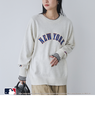 【スポーティ×ガーリー好バランス】MLB別注ワンポイントロゴクルーネックニット