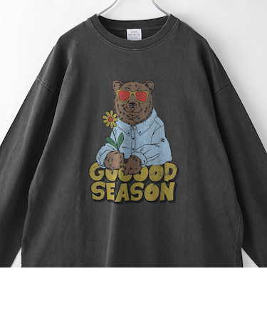 ベアピグメントプリントロングスリーブＴシャツ