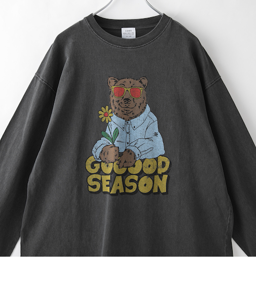 ベアピグメントプリントロングスリーブＴシャツ