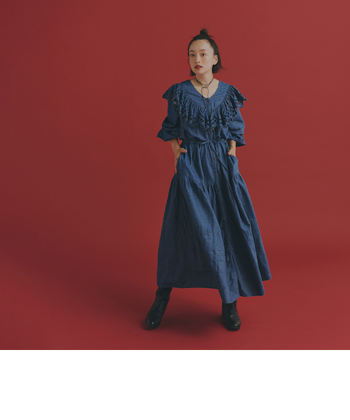 MIYAKO TAKAYAMA フリルデニムワンピース