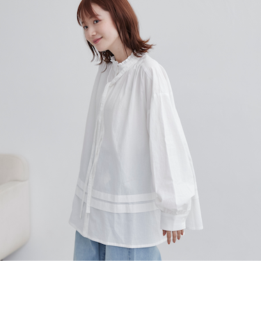 ワッシャーコットンフリルチュニックブラウス