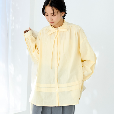 ワッシャーコットンフリルチュニックブラウス