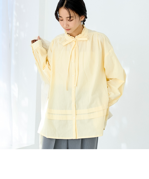 ワッシャーコットンフリルチュニックブラウス