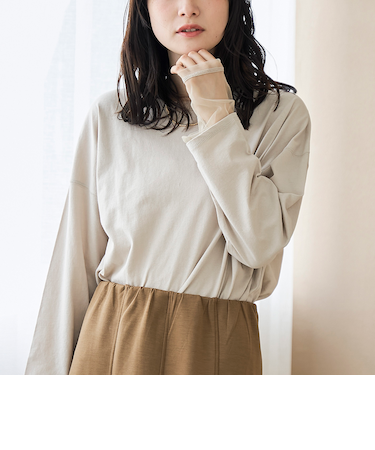 【再入荷・新色登場】袖チュール切替ロングスリーブTシャツ