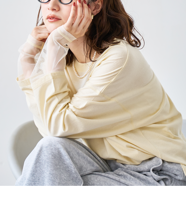 【再入荷・新色登場】袖チュール切替ロングスリーブTシャツ