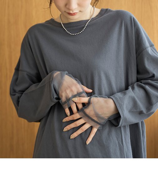 【再入荷・新色登場】袖チュール切替ロングスリーブTシャツ