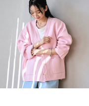 コットンミックスプレーティングVネックニットカーディガン