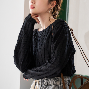 【再入荷・新色登場】ウェーブデザイン カットジャガード クルーネックTシャツ