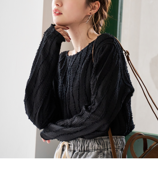 【再入荷・新色登場】ウェーブデザイン カットジャガード クルーネックTシャツ