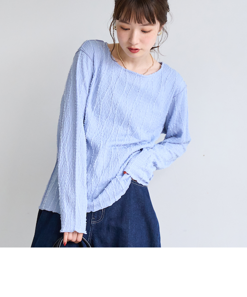【再入荷・新色登場】ウェーブデザイン カットジャガード クルーネックTシャツ