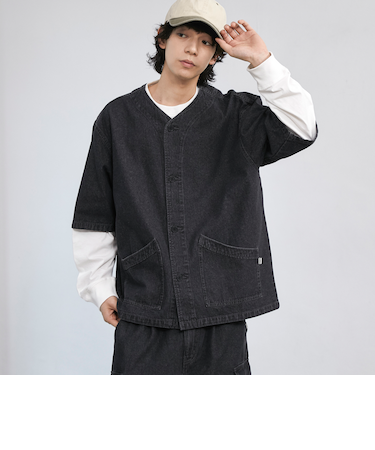 【C.DENIMS】デニムノーカラーシャツ