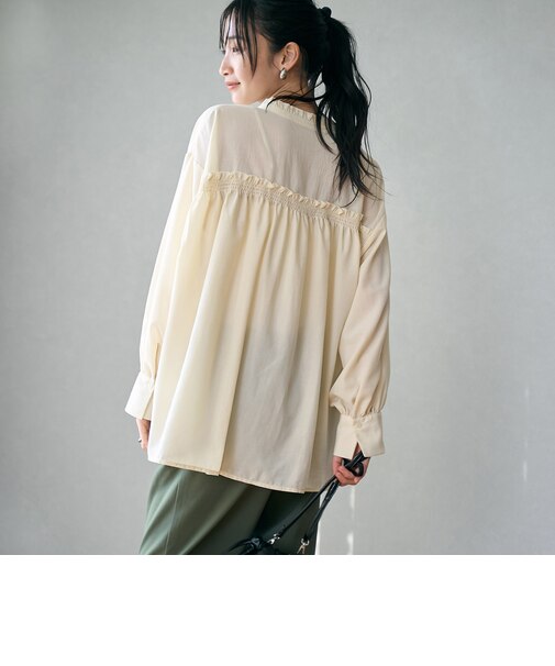 ポリエステル ボイル バックシャーリング スキッパー ブラウス