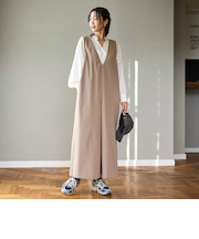 ポリツイル Vネック サロペット