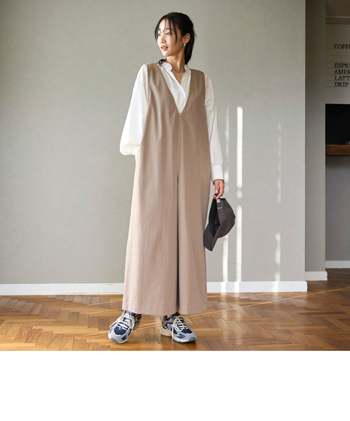 ポリツイル Vネック サロペット