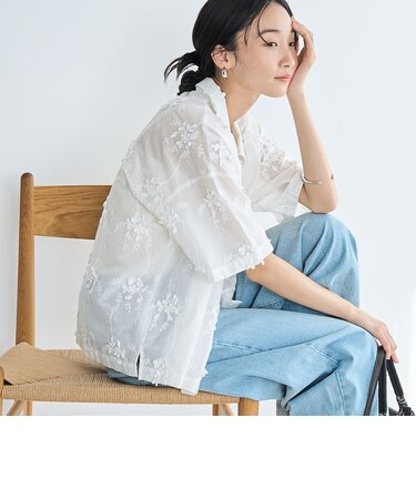【新色登場・追加】3Dフラワー刺繍 ハーフスリーブシャツ