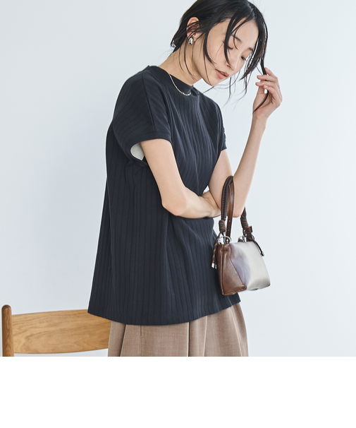 USAコットンワイドリブリピTフレンチスリーブ