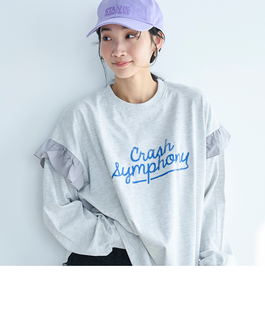 フハク ドッキング フリル袖 ロングスリーブTシャツ